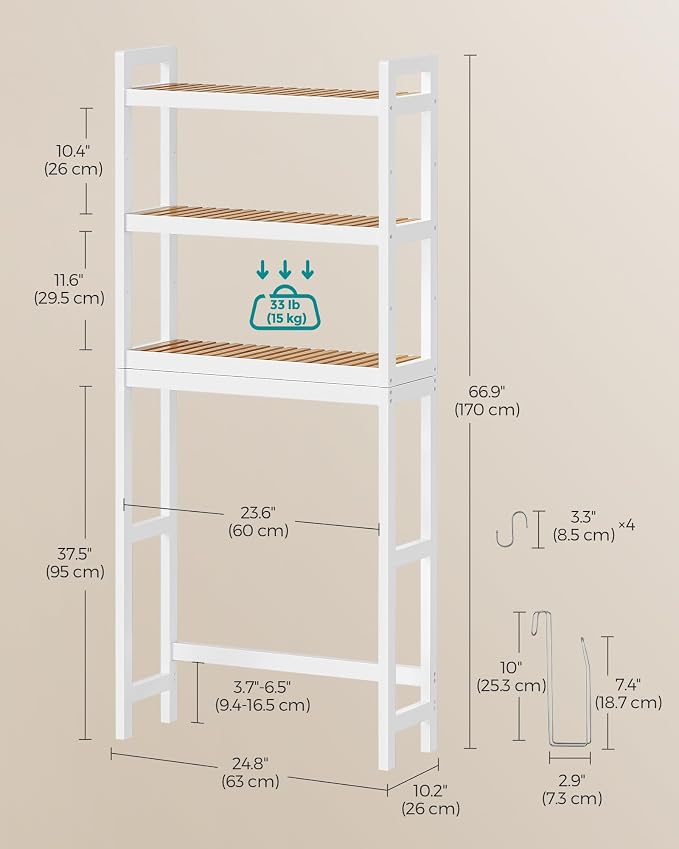 SONGMICS Over The Toilet Storage, 3-Tier Over Toilet Bathroom Organizer - Image 3