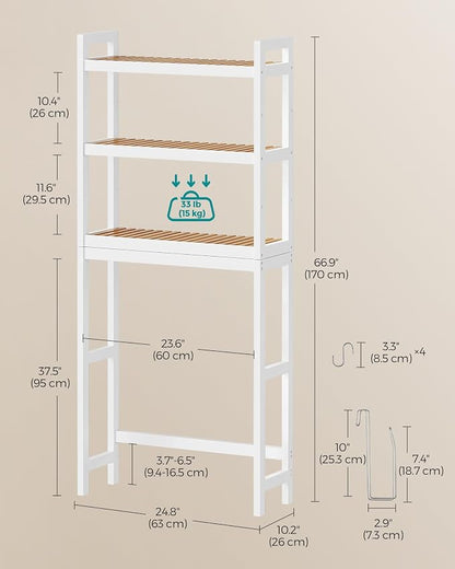 SONGMICS Over The Toilet Storage, 3-Tier Over Toilet Bathroom Organizer - Image 3