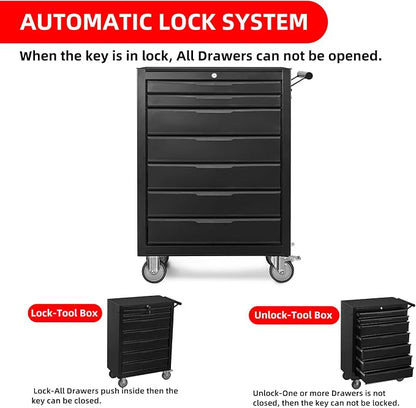 7-Drawer Rolling Tool Chest Cabinet, Large Capacity Metal Tool Box - Image 4