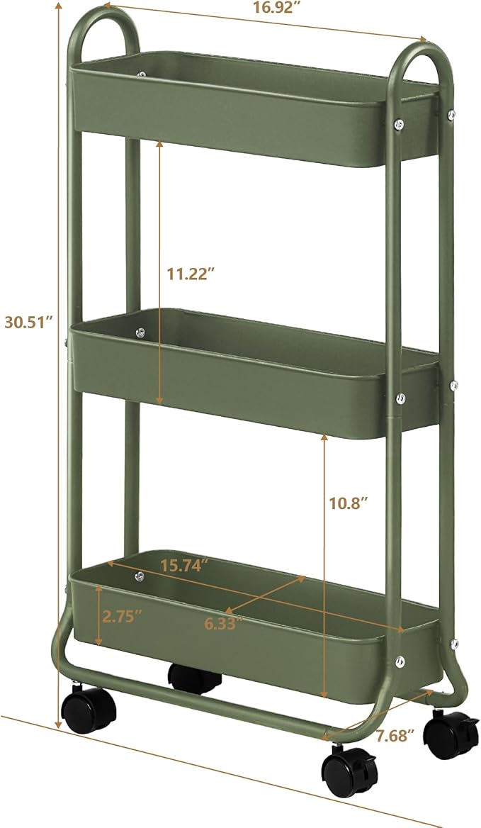 SunnyPoint Slim Rolling Storage Cart, 3 Tier Bathroom Storage Organizer Bathroom - Image 6