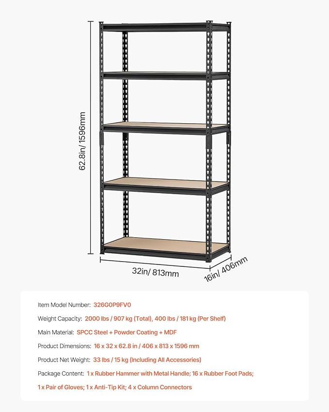 VEVOR Storage Shelves, 2000 lbs, 5 Tier Garage Storage Shelving - Image 8