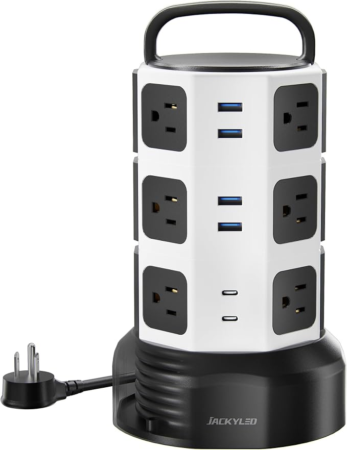 Power Strip Tower Surge Protector, JACKYLED 12 Outlets 6 USB Charging Station by JACKYLED