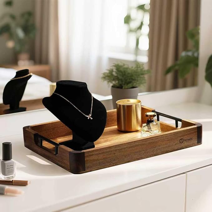 Wood Serving Tray with Handles, Walnut and Acacia Wooden Serving Trays - Image 8