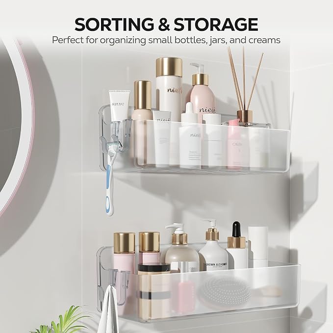 Nieifi Adhesive Shower Shelves, 2 Pieces | Rustproof ABS, Large Capacity - Image 9