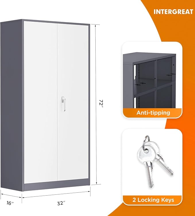 INTERGREAT Metal Storage Cabinet Doors, Tall Lockable Steel Cabinets - Image 3