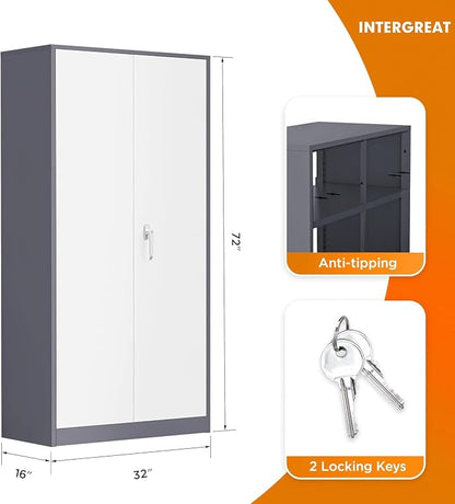 INTERGREAT Metal Storage Cabinet Doors, Tall Lockable Steel Cabinets - Image 3