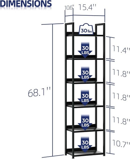 NUMENN Narrow Bookshelf, 6 Tier Freestanding Shelving Unit, Falling Prevention - Image 3