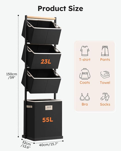 SOLEDI 4 Section Laundry Hamper Sorter, Stackable Laundry Basket Organizer - Image 7