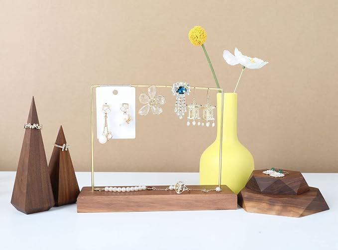 GemeShou Walnut Earring holder for selling, Brass earring stands and displays - Image 7