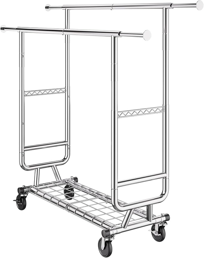 VEVOR Clothes Rack, Rolling Clothing Garment Rack, Extendable Carbon Steel - Image 11