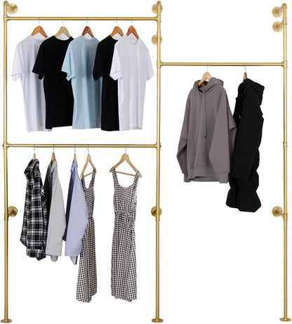 Modern Simple Industrial Pipe Double Hanging Rods Clothing Rack, Clothes Rack - Image 9