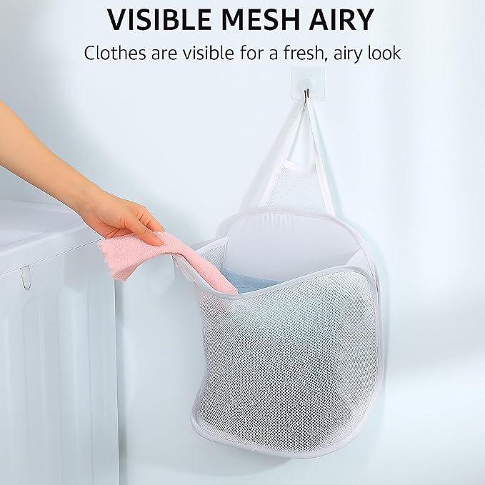 2-Pack Collapsible Wall-Mounted Mesh Laundry Hamper – No-Drill Hanging Dirty - Image 5