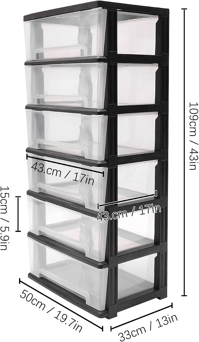 6 Clear Drawer Storage Organizer Rolling Cart, Movable Storage Tower - Image 3