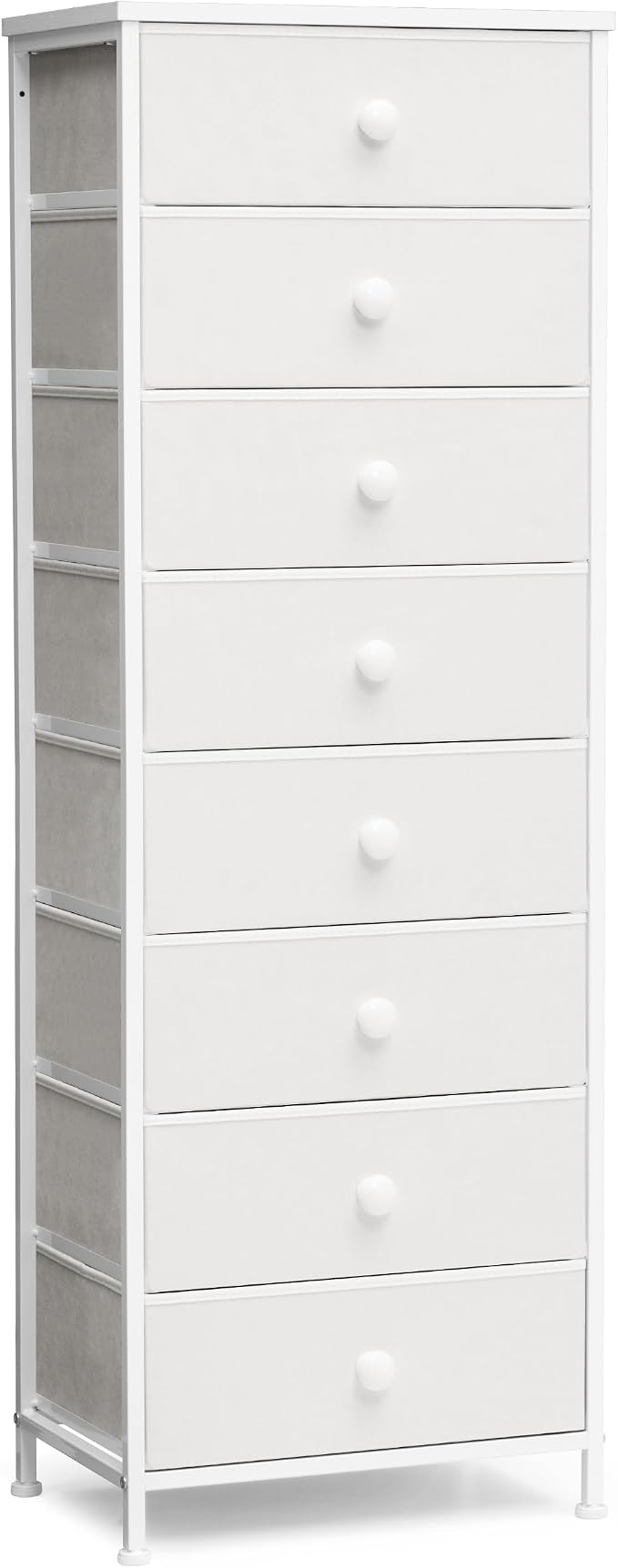 Fabric Dresser for Bedroom, 8 Drawer Tall Vertical Skinny Tower | Wooden Top by CrestliveProducts