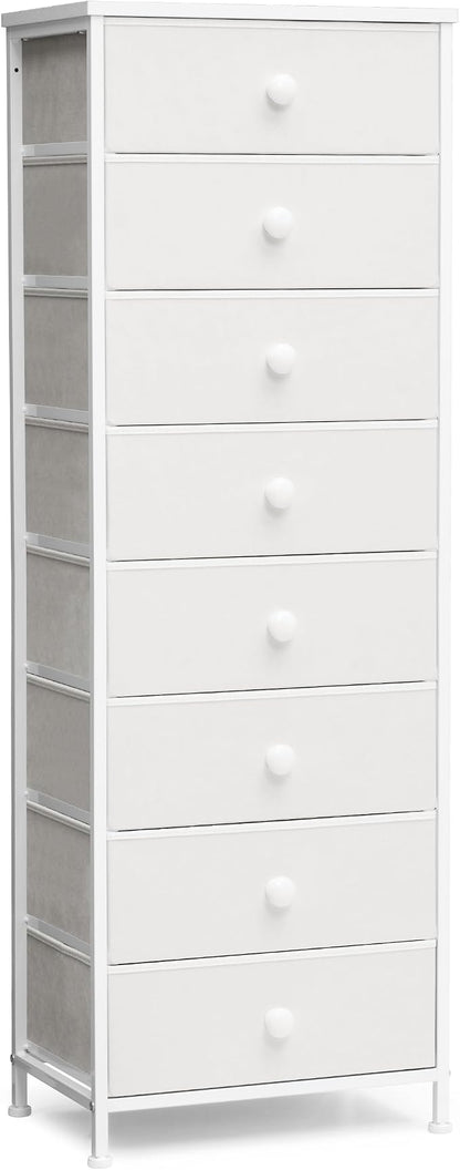 Fabric Dresser for Bedroom, 8 Drawer Tall Vertical Skinny Tower | Wooden Top by CrestliveProducts