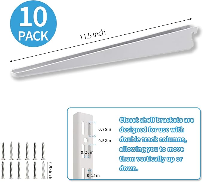 10 Pack 13‑Inch Adjustable Wire Shelf Brackets – Heavy‑Duty Double‑Track Closet - Image 2