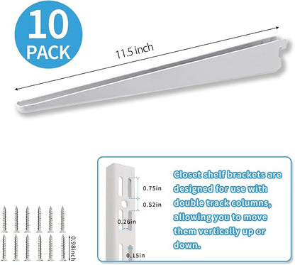 10 Pack 11.5‑Inch Adjustable Wire Shelf Brackets – Heavy‑Duty Double‑Track - Image 2