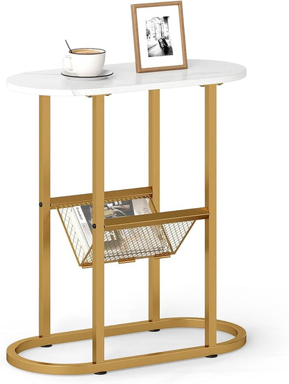 Tangkula Oval Narrow Side Table, 2-Tier End Table w/Mesh Magazine Rack by TANGKULA