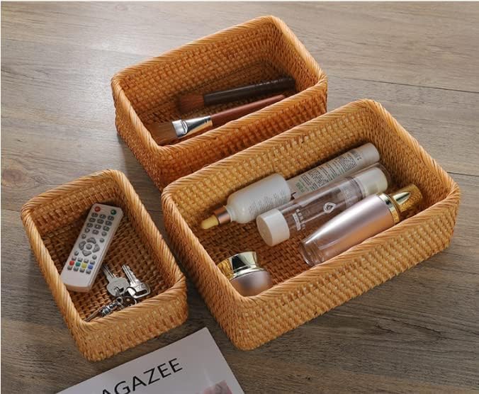 Natural Rattan Storage Baskets, Rectangular Woven Fruit Baskets, Decorative - Image 2