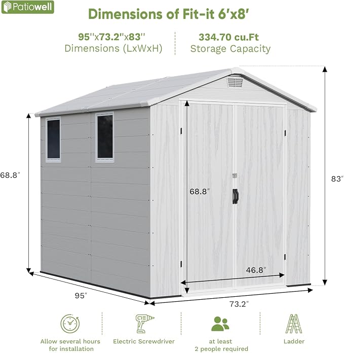 Patiowell 6X8 FT Plastic Outdoor Storage Shed - Image 2