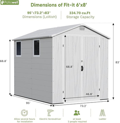 Patiowell 6X8 FT Plastic Outdoor Storage Shed - Image 2
