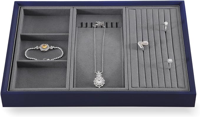 Dark Blue Jewelry Display Tray Ring Necklace Earring Bangle Organizer - Image 2