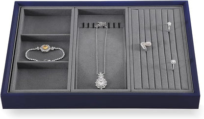 Dark Blue Jewelry Display Tray Ring Necklace Earring Bangle Organizer - Image 2