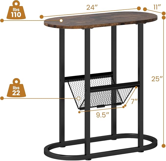 Tangkula Oval Narrow Side Table, 2-Tier End Table w/Mesh Magazine Rack - Image 3