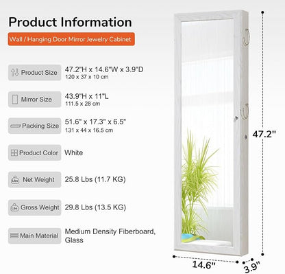 GISSAR Jewelry Mirror Armoire Wall Mount Over The Door Cabinet Storage - Image 6