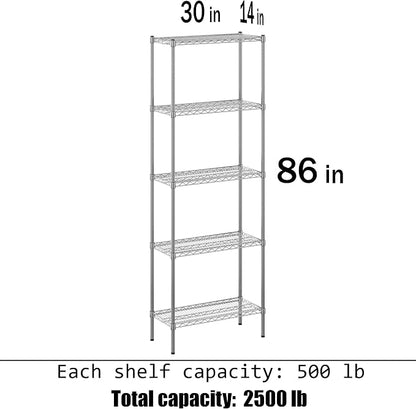 14" Deep x 30" Wide x 86" Height Wire Shelving Kit | 5-Tier | NSF Commercial - Image 3