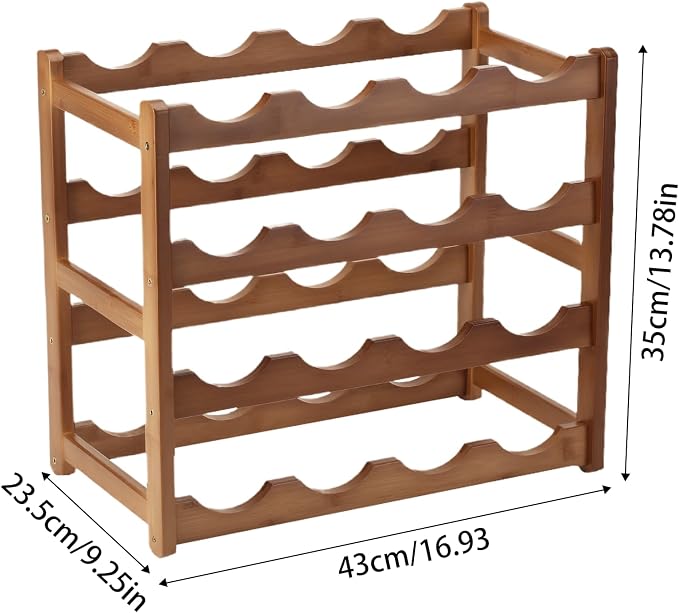 Wine Rack Storage, Bamboo Wine Racks Cabinet Shelf, 4-Tier 16 Bottles - Image 7