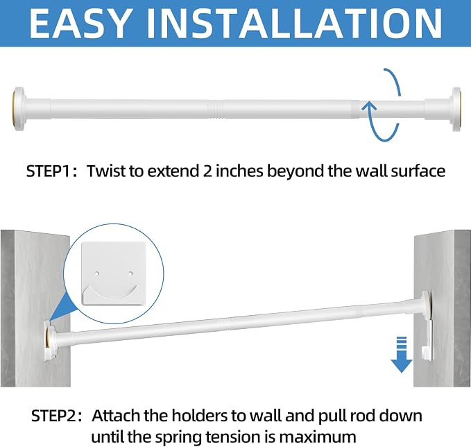 CorkLatta White Shower Curtain Rod, 1 Inch Diameter Stainless Steel Adjustable - Image 5