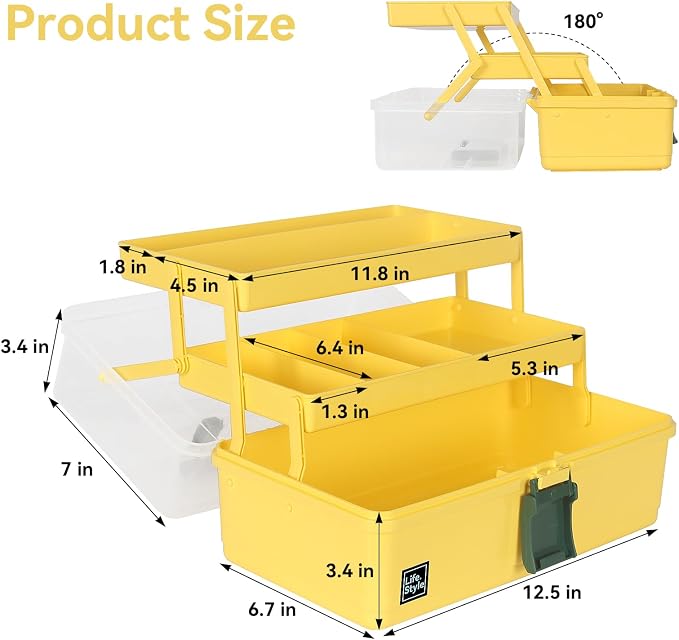 WEWLINE 13-Inch Art Box Sewing Storage Organizer 3-Layers Craft Storage - Image 2