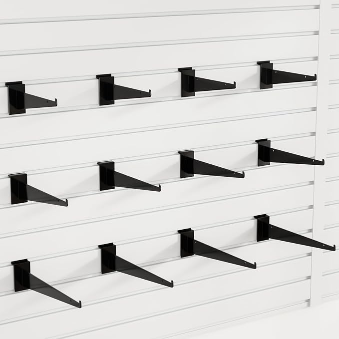 8" Black Slat Wall Shelf Brackets, Floating Metal Slat Wall Accessories - Image 9