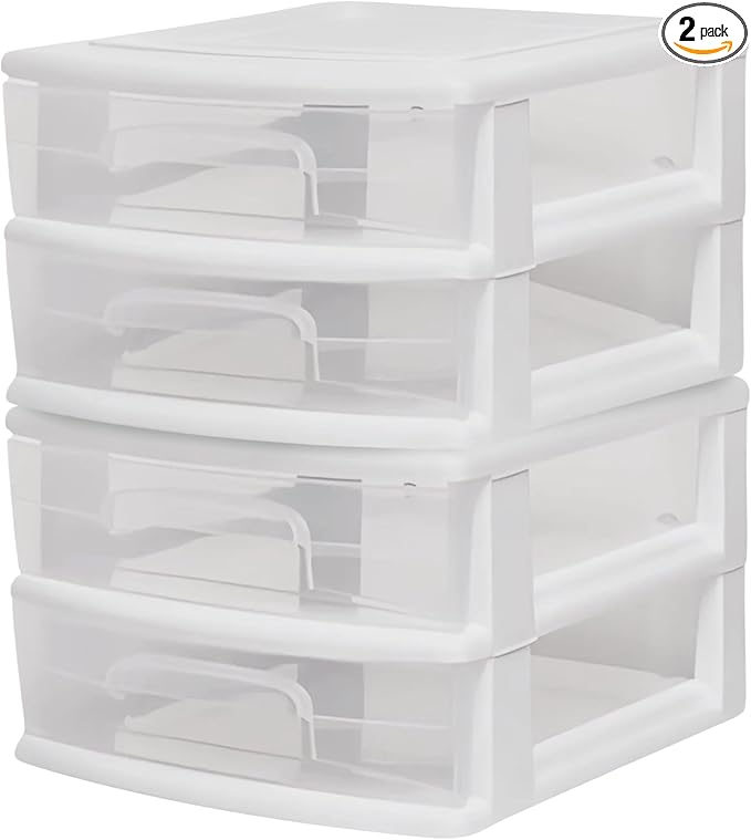 HOMZ 2-Pack 2-Drawer Storage Cart, 14.25" Wide Medium, and Classroom by Homz