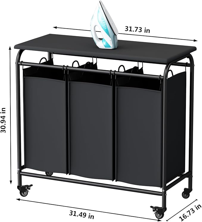 LINZINAR 3 Bag Laundry Basket Sorter Heavy Duty Rolling Lockable Wheels Laundry - Image 5