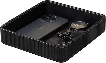 PU Leather Valet Tray Organizer, Small Nightstand Organizer Bedside Desktop by Cretkhp
