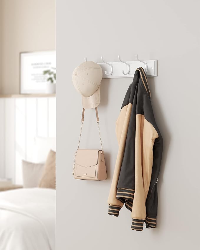 SONGMICS Wall-Mounted Coat Rack, Hook Rack, 4 Dual Metal Hooks, - Image 7