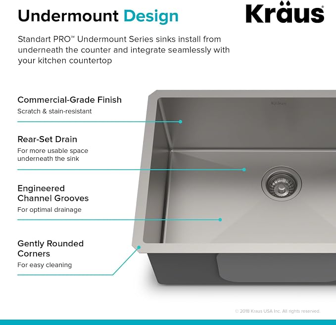 KRAUS Standart PRO 26-inch 16 Gauge Undermount Single Bowl Stainless Steel - Image 5