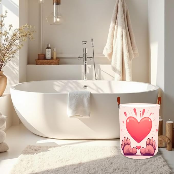 Laundry Baskets 15.7x19.7 Inch Large Paw Print Heart Design Collapsible Laundry - Image 6