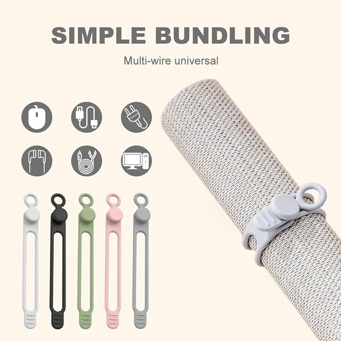 Data Cable Organizer, Silicone Cable Ties Reusable - Image 5