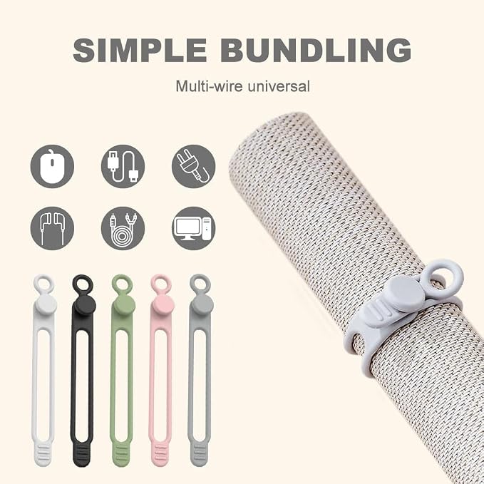 Data Cable Organizer, Silicone Cable Ties Reusable - Image 5