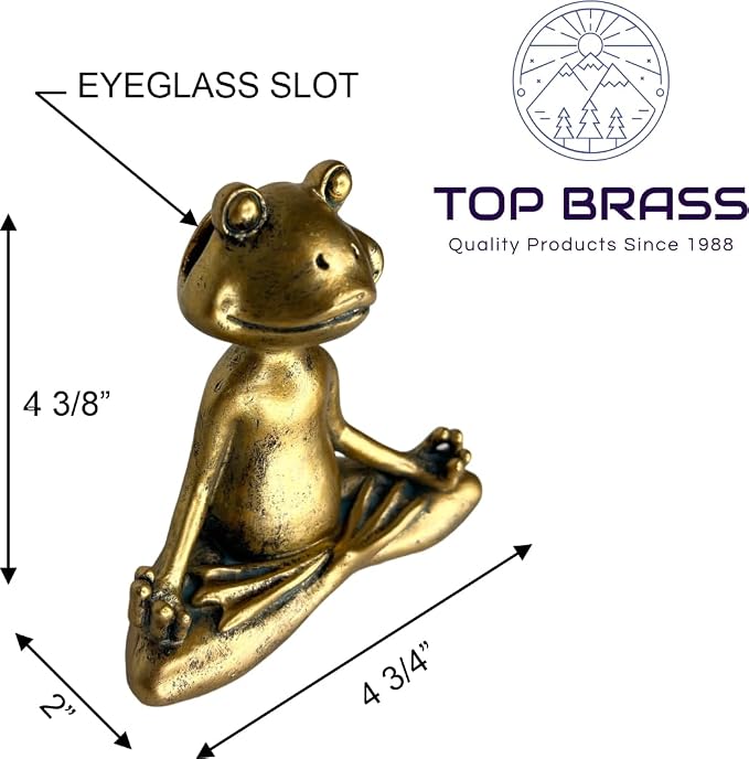Top Brass Yoga Frog Eyeglass Holder – Whimsical Reading Glasses Sunglass Stand - Image 2