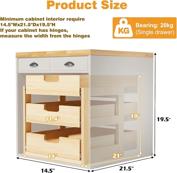 Pull Out Cabinet Organizer, 3 Tier Soft Close Slide Out Wooden Pull out Drawers - Image 3