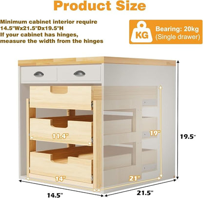 Pull Out Cabinet Organizer, 3 Tier Soft Close Slide Out Wooden Pull out Drawers - Image 3
