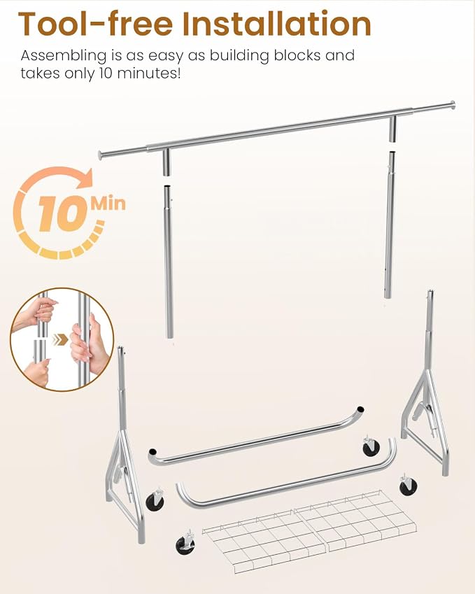 Heavy Duty Clothing Rack, Metal Clothes Rack Load 450 LBS, Rolling Coat Racks - Image 5