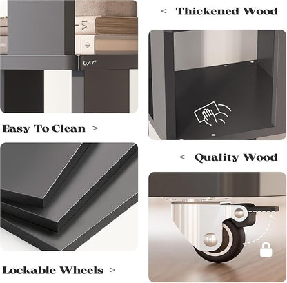 6 Tier Solid Wood Rotating Bookshelf Tower on Wheels, 360° Upgrade Spinning - Image 7