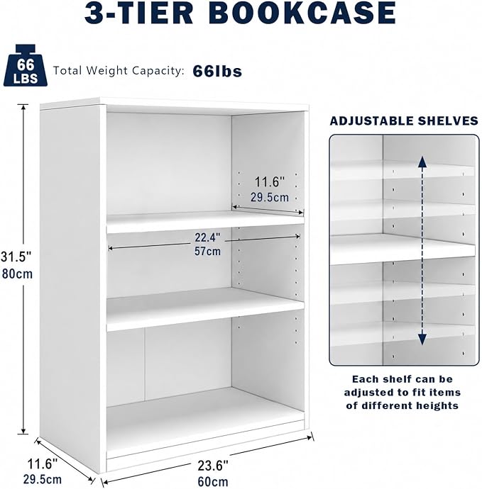 3-Tier Bookcase, 71 Inches, Wooden Open Display Floor Bookshelf - Image 3