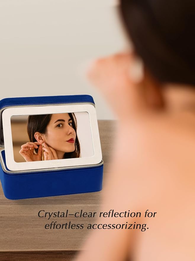 Velvet Travel Jewelry Box with Large Mirror, Double-Layer Jewelry Organizer Case - Image 7