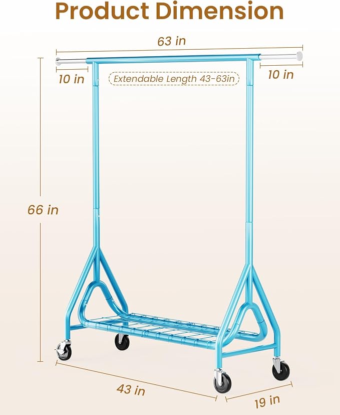 Heavy Duty Clothing Rack, Metal Clothes Rack Load 450 LBS, Rolling Coat Racks - Image 7